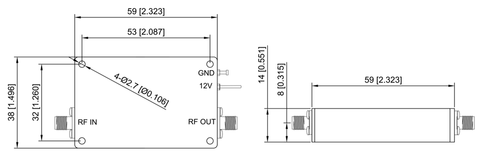 RF Microwave Low Noise Amplifier 1-18GHz Outline Dimensional Drawing