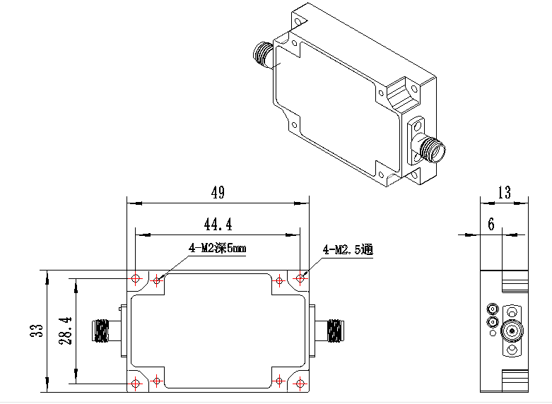 RF microwave power amplifier 1-20GHz external dimension diagram