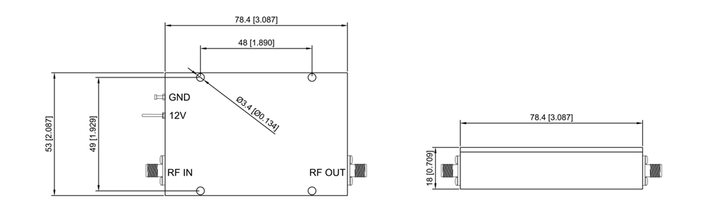 RF Microwave Low Noise Amplifier 0.1-18GHz Outline Dimensional Drawing