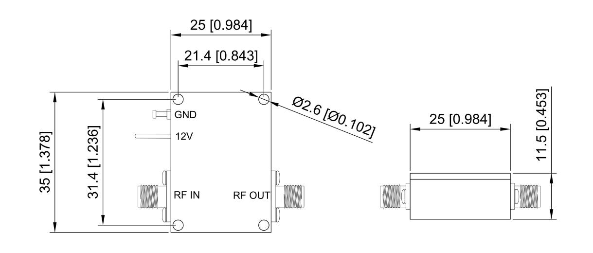 RF Microwave Low Noise Power Amplifier 0.1-18GHz Outline Dimensional Drawing