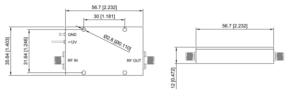 RF Microwave Low Noise Amplifier 0.05-8GHz Outline Dimensional Drawing